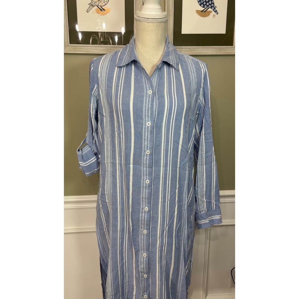 Tommy Bahama Blue White Striped Button Down Midi Shirt Dress Small SS500304 - Picture 8 of 11